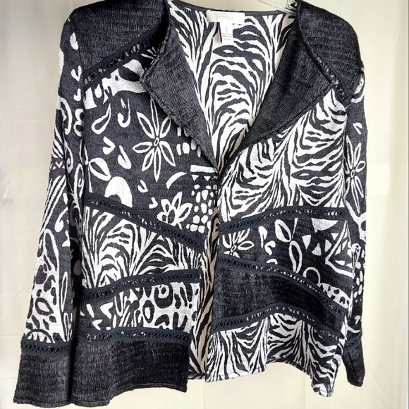 Chico's Size 1 Open Front Jacket Mixed Media Pattern - Picture 1 of 12